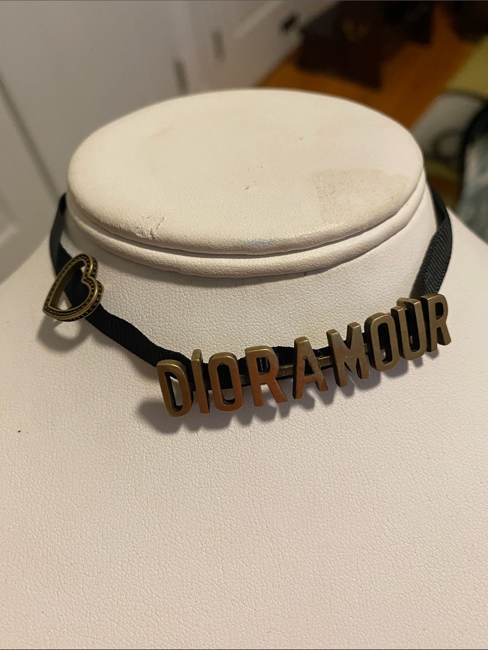 Dior Black Ribbon Choker with Gold DIORAMOUR Letters